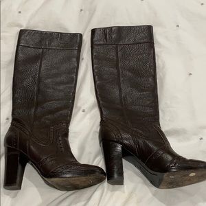 Michael Kors knee high brown leather boots